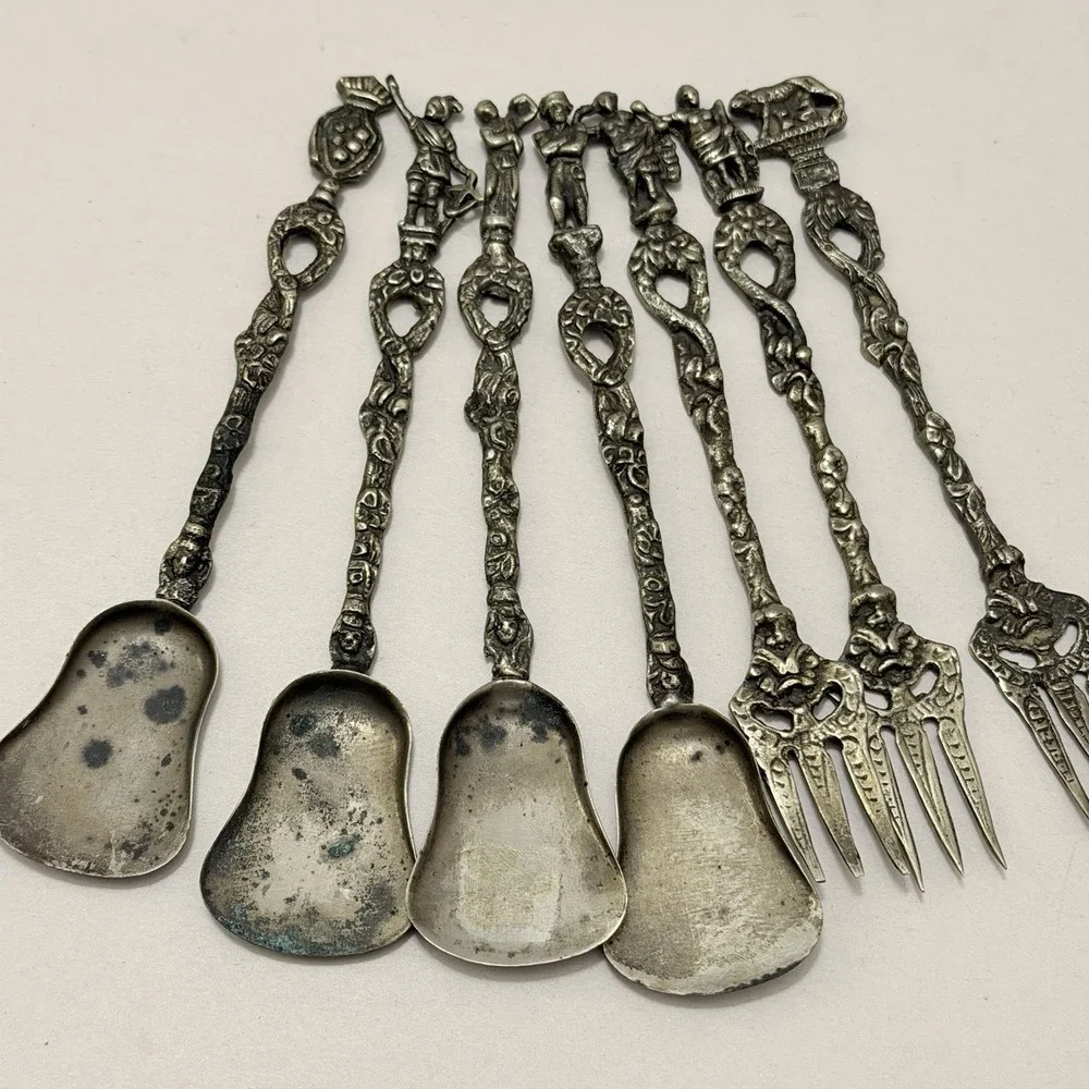 Antique Rossi Italy Flatware Silver Plated Brass Baroque Demitasse VTG Rococo